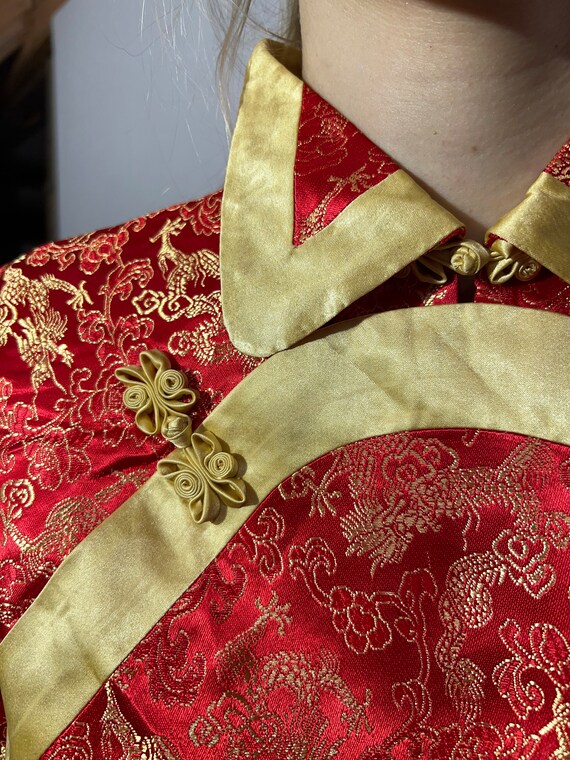 Red Cheongsam blouse Vintage Chinese Red Satin To… - image 7