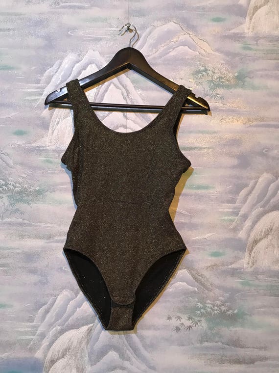 Vintage Khaki Shiny Cotton Simple Fitted Gymnastics Underwear Bodysuit Top  Size Medium to Large 