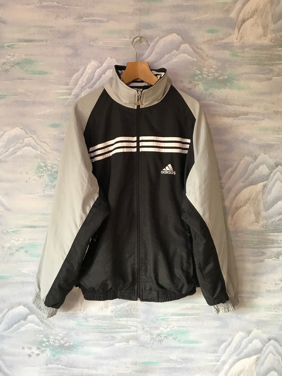 Vintage grau schwarz ADIDAS Jacke Adidas Trainingsjacke Vintage Adidas Trainingsjacke Jacke Adidas Jogging Jacke