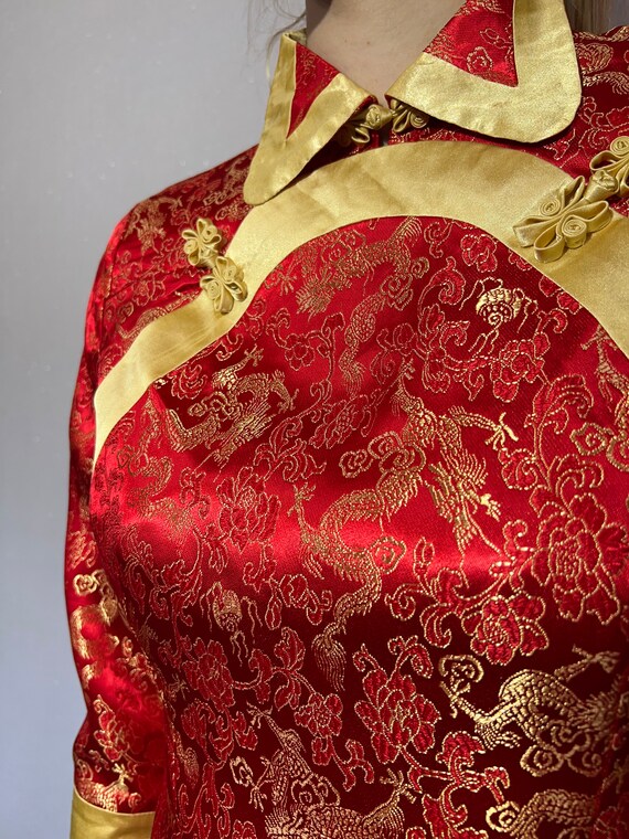 Red Cheongsam blouse Vintage Chinese Red Satin To… - image 5