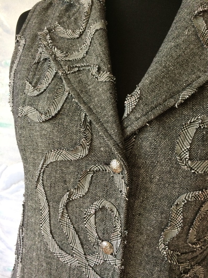 Women/'s Grey Embroider Vest Fitted Formal Waistcoat Secretary Elegant Vest Plaid Grey Vest Large Size Vest