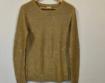 Vintage Beige Sweater with glitters Jumper Chunky Knitted Jumper Medium to Large Size Comfortable Grandmother Sweater
