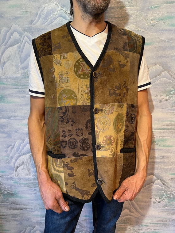 Vintage Suede Leather Wool Austrian Vest Mens Lod… - image 4