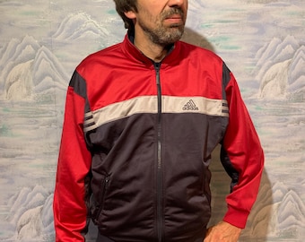 Vintage Navy Blue Red Adidas Jacket Adidas Zipper Running Jacket Jogging Parka Blue Soccer Jacket Three Stripes Size Medium adidas Jumper