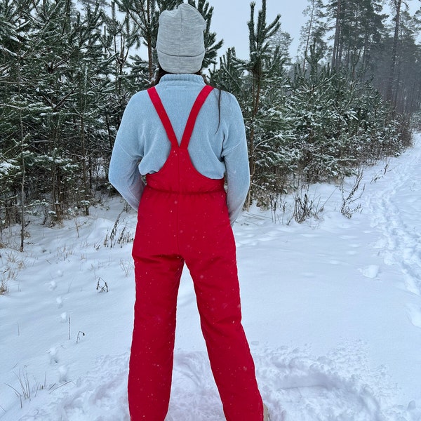 Vintage Winter Activewear Overalls Pants Red Ski Suit Pants Winter Hipster Snow Pants Red Windbreaker Pants Medium Size Skiing Pants