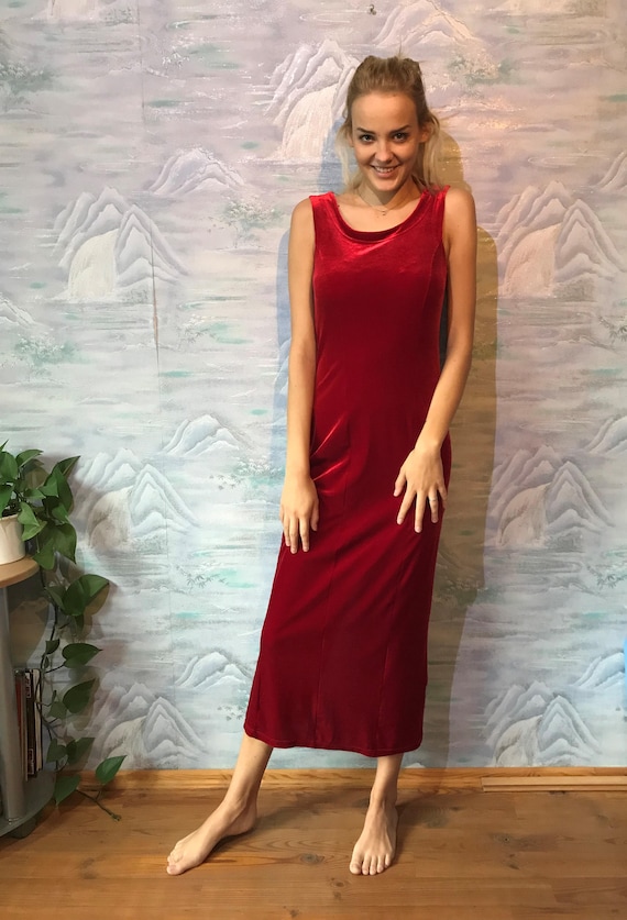 Ongekend Red Velvet Dress Maroon dress Velvet Midi dress Velour dress | Etsy NR-76