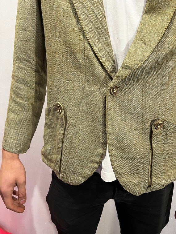 Vintage Mens Loden Jacket Linen blend Traditional… - image 6