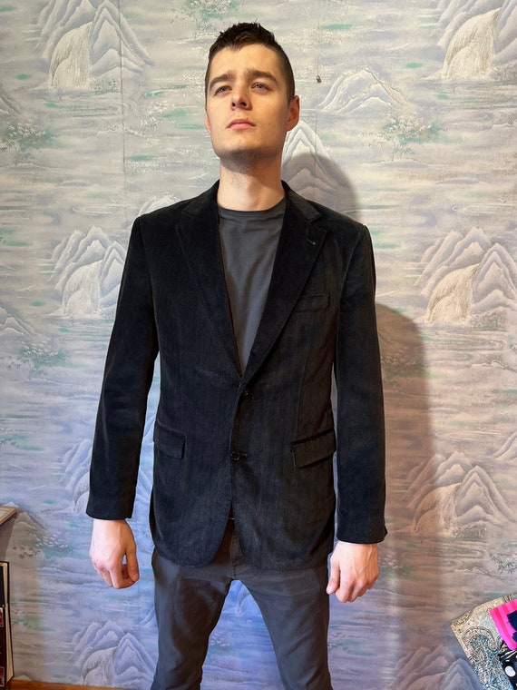 Vintage Dark Blue Velvet Sport Coat Dark Brown Velvet Blazer Men s Cotton Jacket Urban Casual Jacket Velour Sports Coat Size Medium