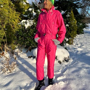 Vintage Damen Ski Anzug Rosa One Piece Jumpsuit Retro Schneeanzug Hipster Winter Wear Große Größe Winter Sport Overall Ski Anzug