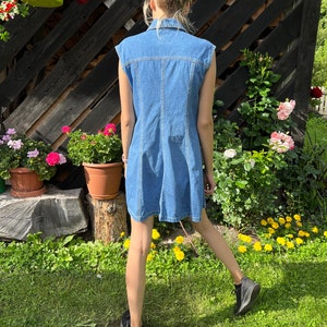 Blue Denim Dress Buttons up Dress Sleeveless Shirt Dress Jean Dress Denim A line Midi Denim Dress Medium Size / 32X44 image 3