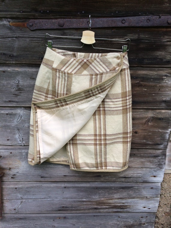 Wool Plaid Wrap Skirt Mini Pencil Skirt Checkered… - image 2
