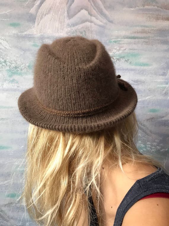 Vintage Hat Khaki Angora Hat 30s Hat Brown Hat Me… - image 2