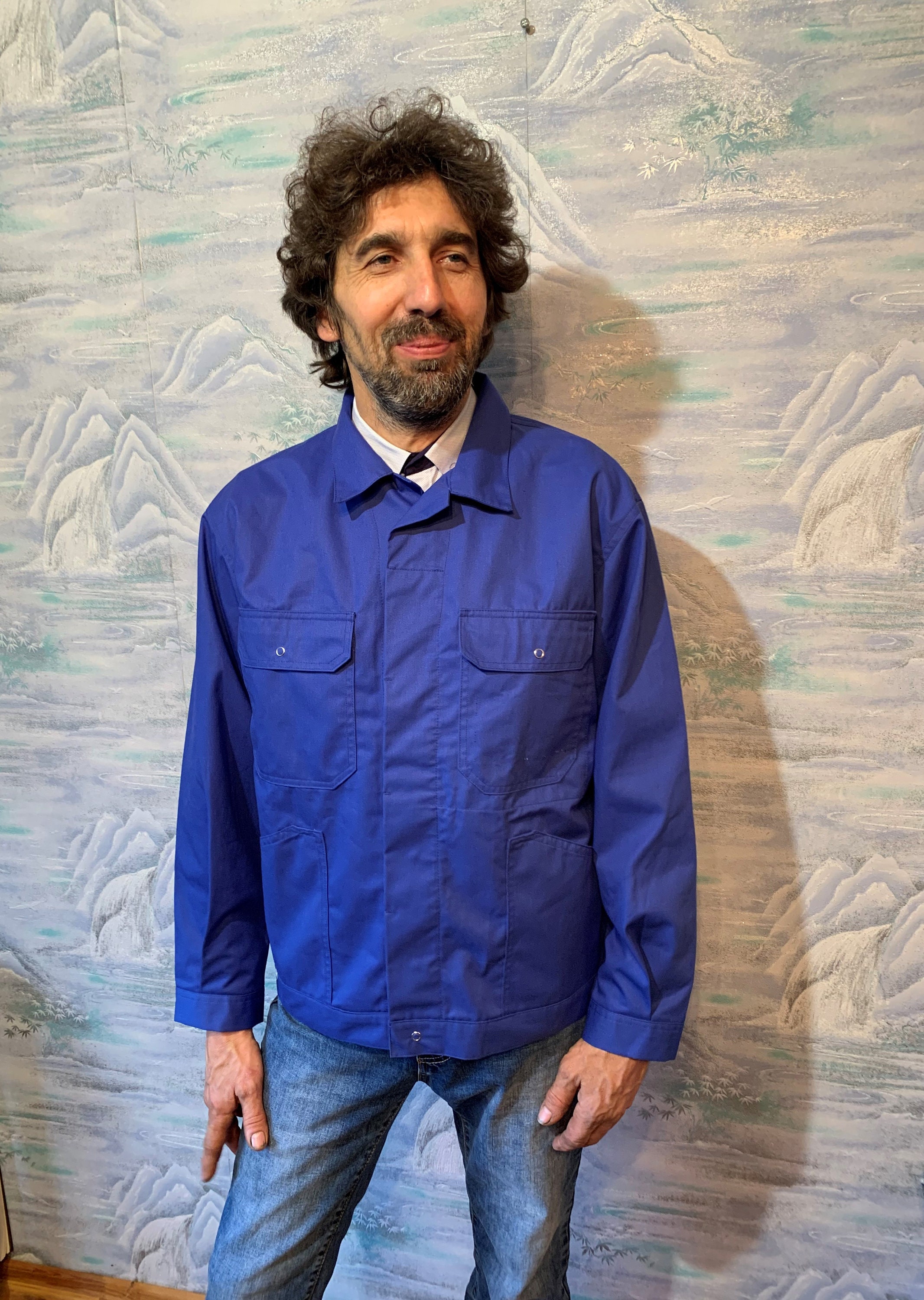 Vintage Workers Jacket Navy Blue Canvas Men Work Jacket Cotton