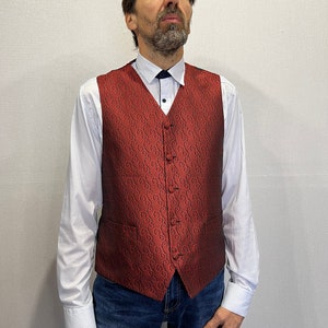 Vintage Abstract Print Red Men Vest Red Shiny Waistcoat Fitted Formal Renaissance Baroque Vest Shiny Vest Size Medium to Large