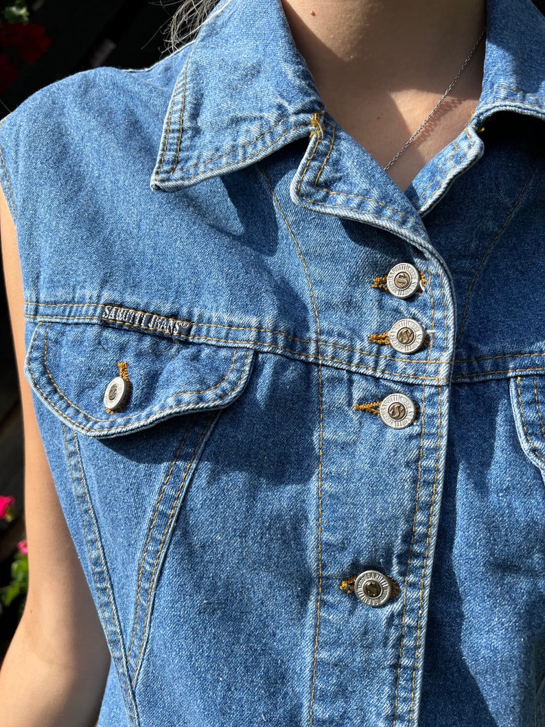 Blue Denim Dress Buttons up Dress Sleeveless Shirt Dress Jean Dress Denim A line Midi Denim Dress Medium Size / 32X44 image 6