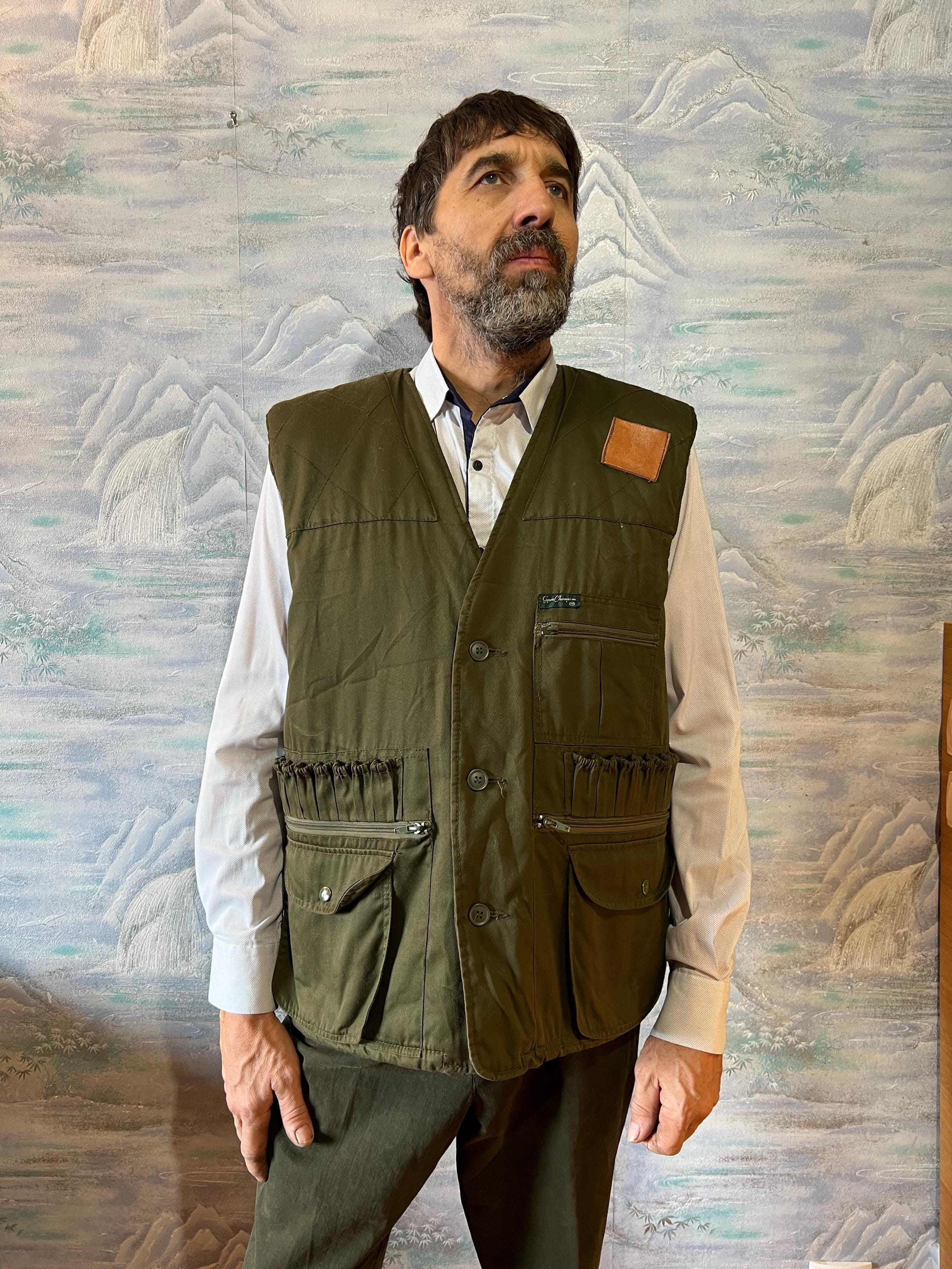 Men Cargo Style Vest Vintage Retro Fisherman/hunter Vest Kaki