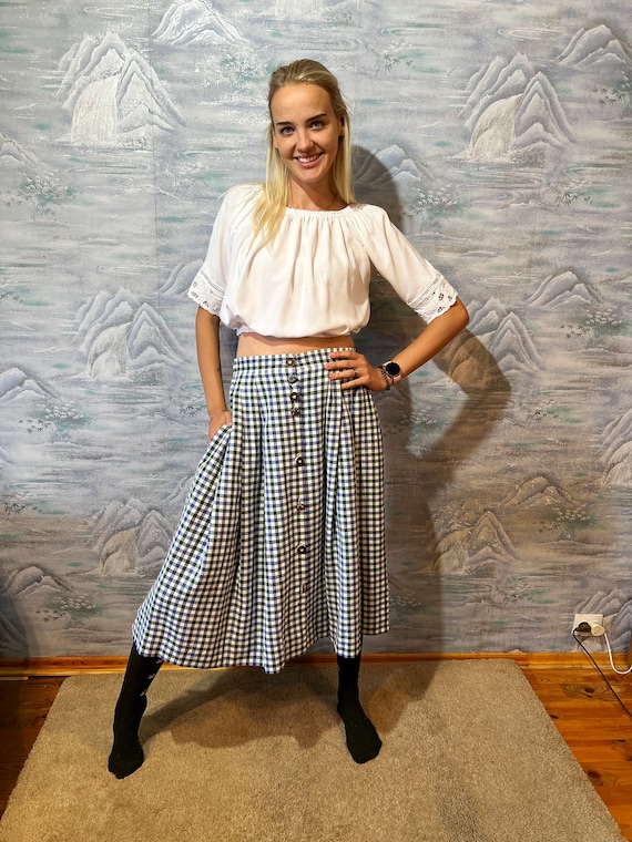 Bleu Blanc Raye Coton Leinen Dirndl Jupe a carreaux Oktoberfest Jupe autrichienne Allemand Autrichien Folk Bavarois Jupe Moyenne a Grande Taille Etsy Canada