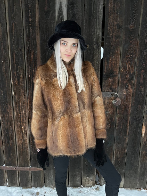 Vintage Real Leather Fur Short Coat 