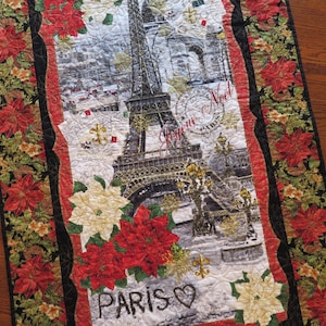 Handmade Wall Hanging for Sale, Christmas Quilt, Eiffel Tower, Paris France, Christmas Holiday Wall Hanging, Quilts for Sale Handmade
