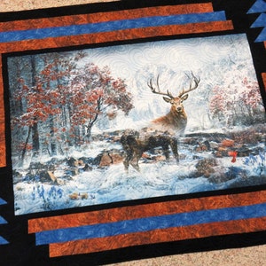 Handmade Quilt for Sale, Deer Wall Hanging, Winter Lap Quilt, Deer Blanket, Deer Hunter, Quilts for Sale Handmade, Elk Wall Hanging