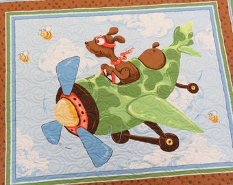 Edredón para bebé: Edredón infantil de algodón con diseño de perro volador (89 x 107 cm)