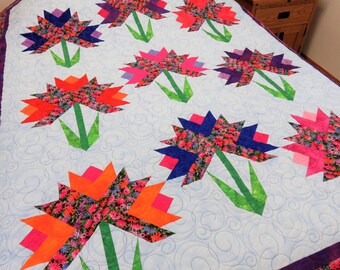 Handmade Quilt for Sale, Twin Size Quilt, Floral Blanket, Flowers Quilt, Double Quilt, Single Quilt, Full Size, Quilts for Sale Handmade