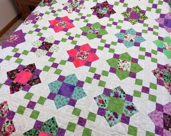 Handmade Quilt for Sale, Quilts for Sale Handmade, Queen Size Blanket, Full Size Quilt with Length, Floral Quilt, Quilts for Sale