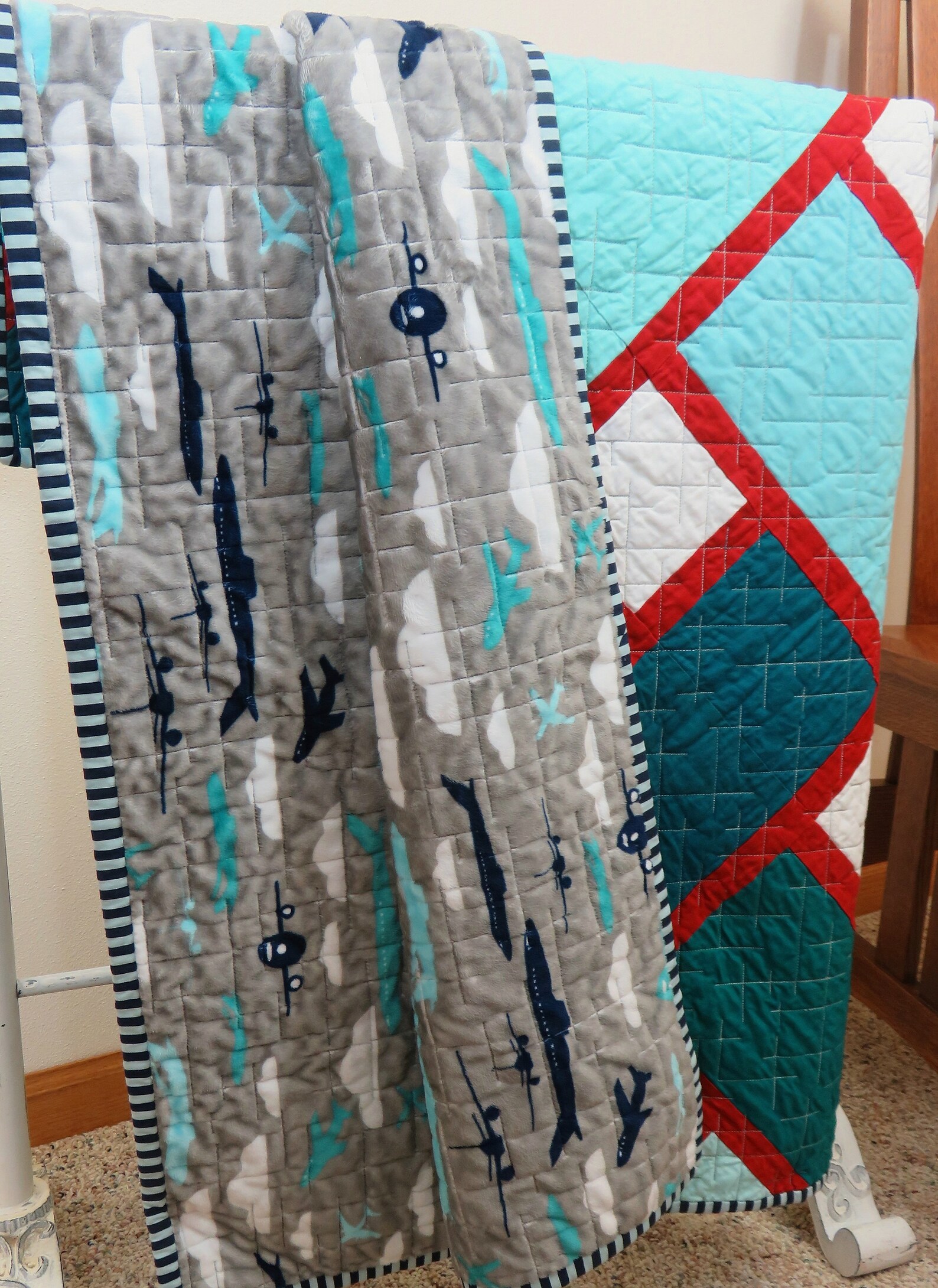 Handmade Quilt for Sale, Aviation Quilt for Sale, Airplane Quilt
