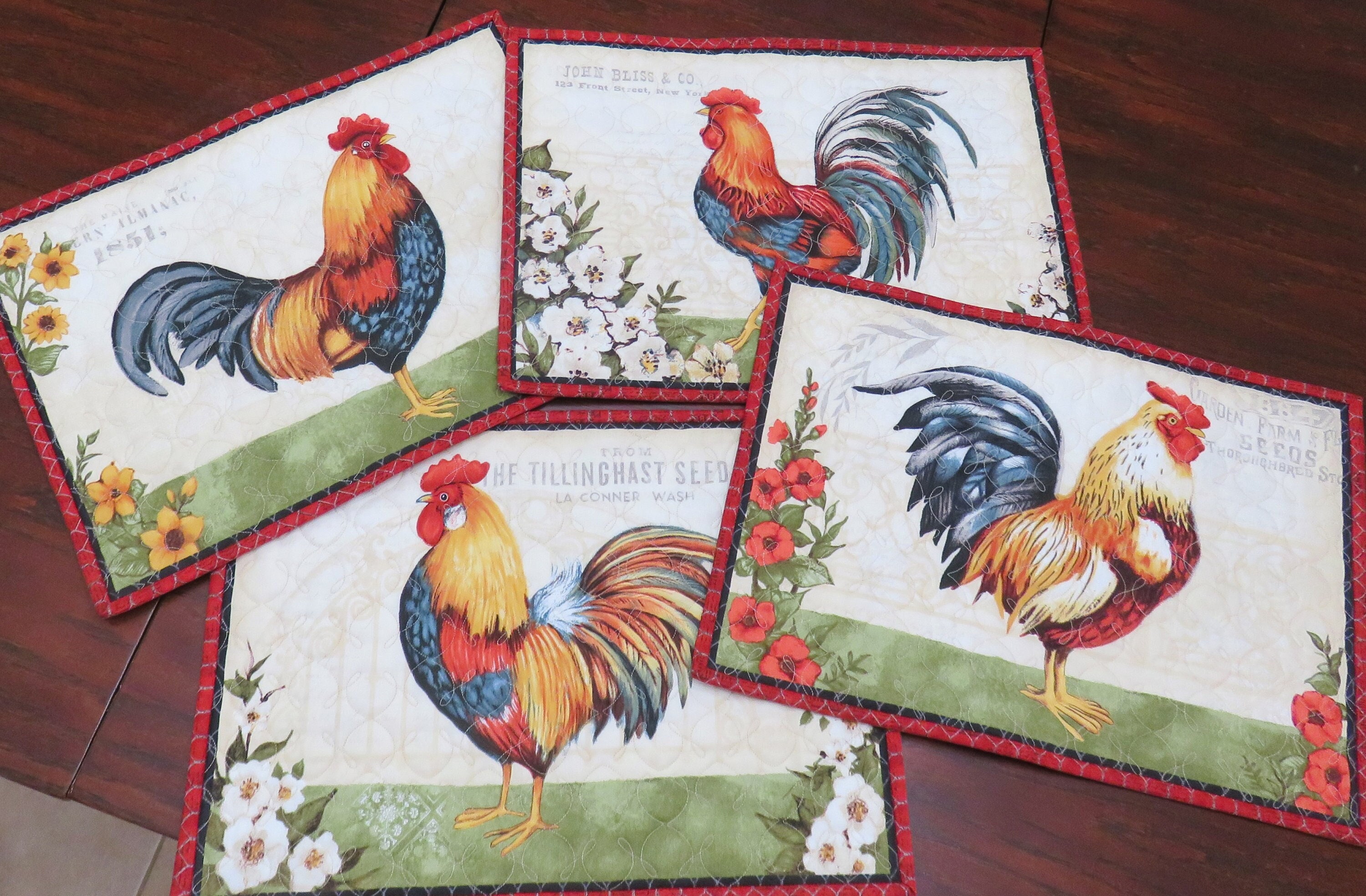 Handmade Placemats Set of 4, Chicken Placemats, Country Style Table