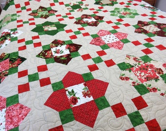 Handmade Quilt for Sale, Full Size Blanket, Double Size Quilt, Floral Quilt, Queen Size Coverlet, Quilts for Sale Handmade
