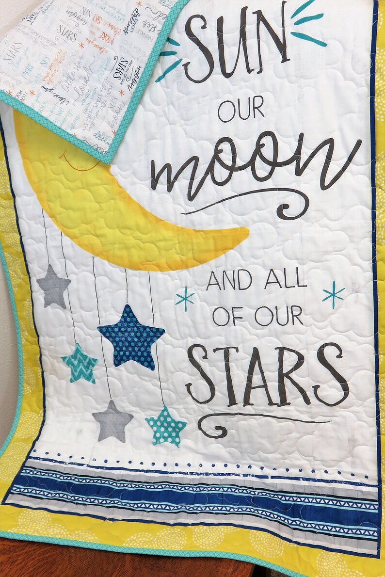 Sun Stars Handmade Baby Quilt for Sale Moon Nursery Wall Decor Baby Wall Hanging Floor Quilt