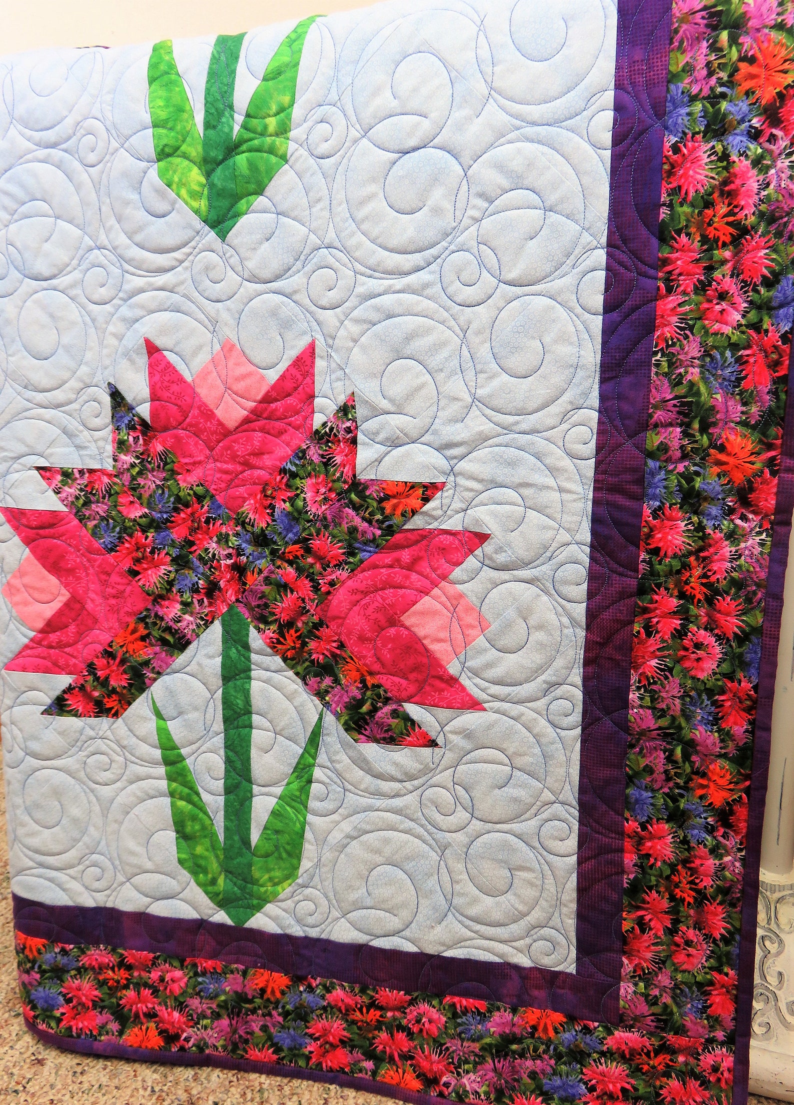 Handmade Quilt for Sale, Twin Size Quilt, Floral Blanket, Flowers Quilt