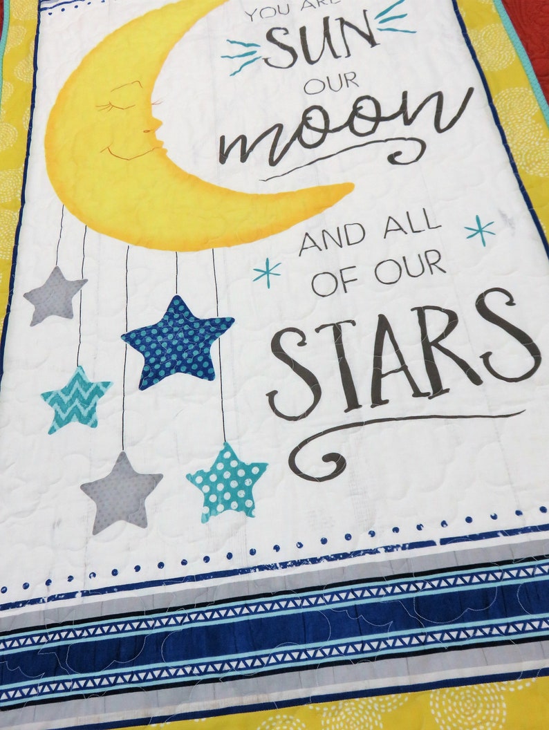 Sun Stars Handmade Baby Quilt for Sale Moon Nursery Wall Decor Baby Wall Hanging Floor Quilt