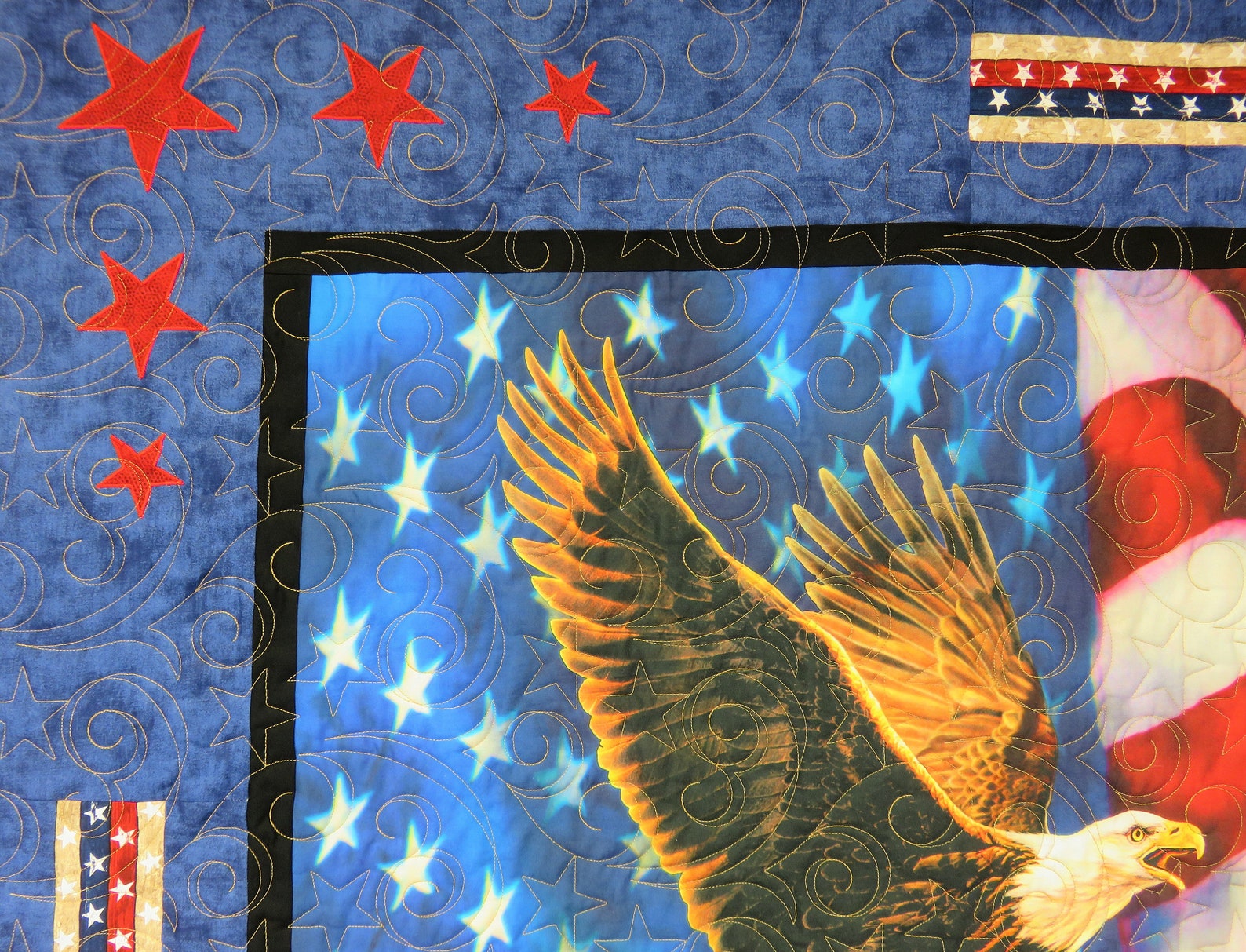 Handmade Quilt for Sale, American Flag Quilt, Harley Davison Quilt