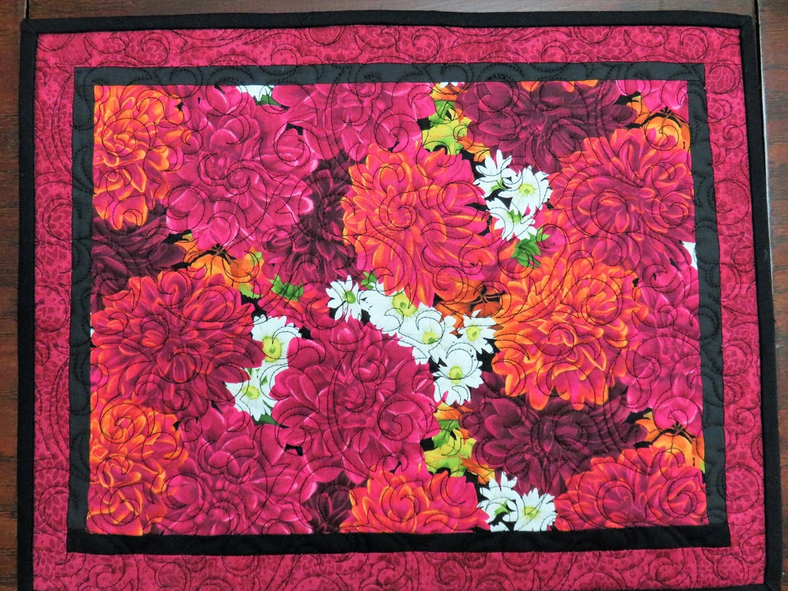 Handmade Placemats for Sale, Flower Placemats, Fuchsia Table Placemats
