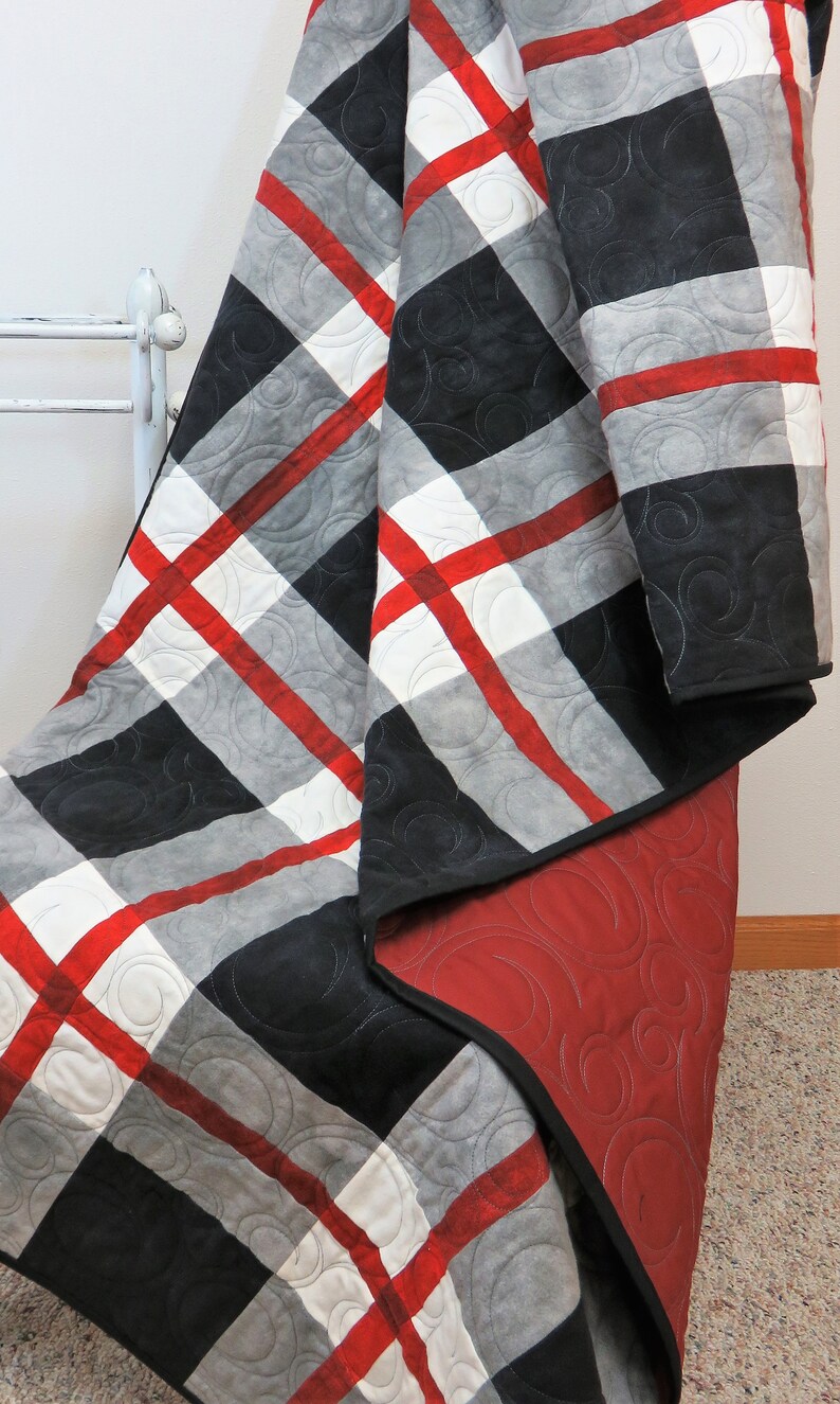 Handmade Quilt for Sale, Flannel Lap Blanket, Throw Quilt, Plaid