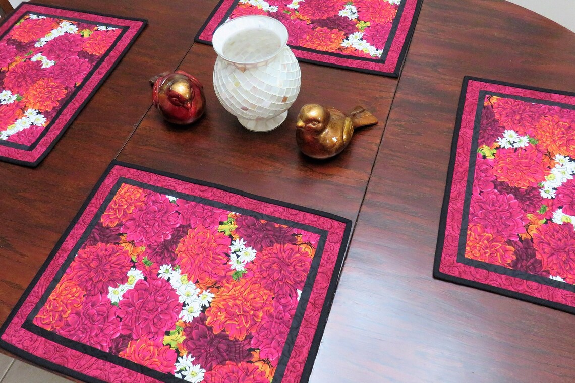 Handmade Placemats for Sale, Flower Placemats, Fuchsia Table Placemats