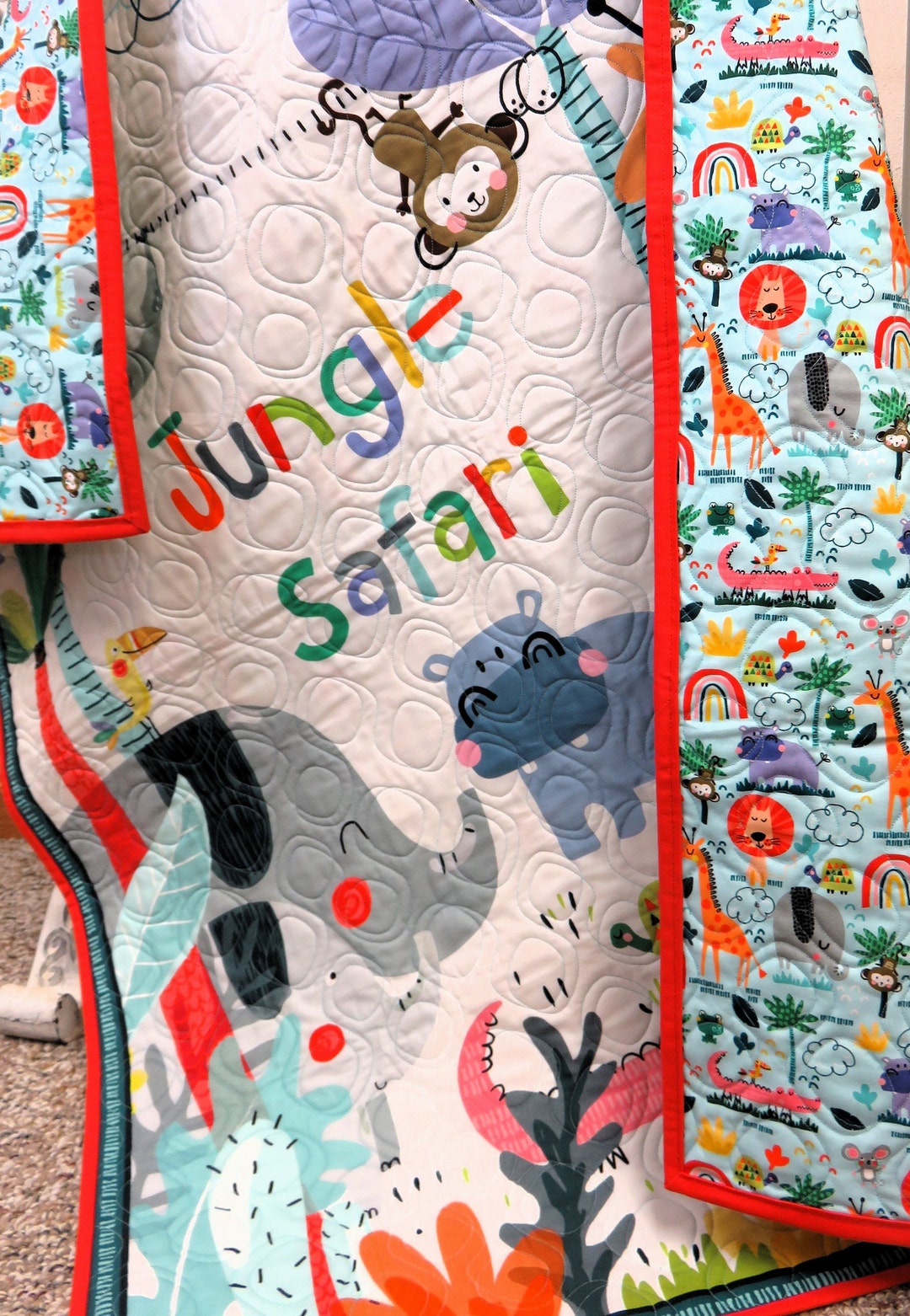 Handmade Baby Quilt for Sale, Jungle Zoo Animal Baby Blanket, Safari ...