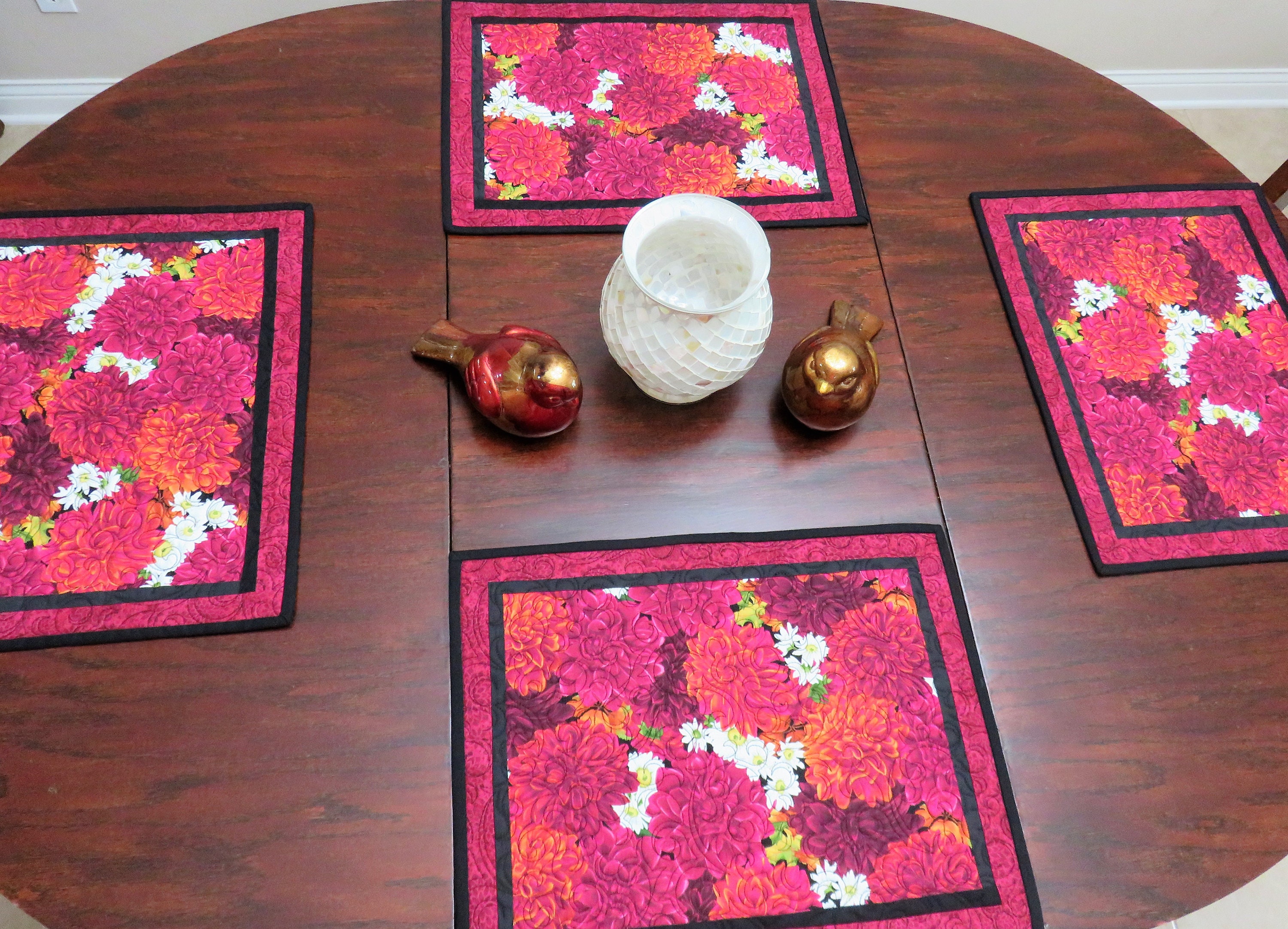 Handmade Placemats for Sale, Flower Placemats, Fuchsia Table Placemats