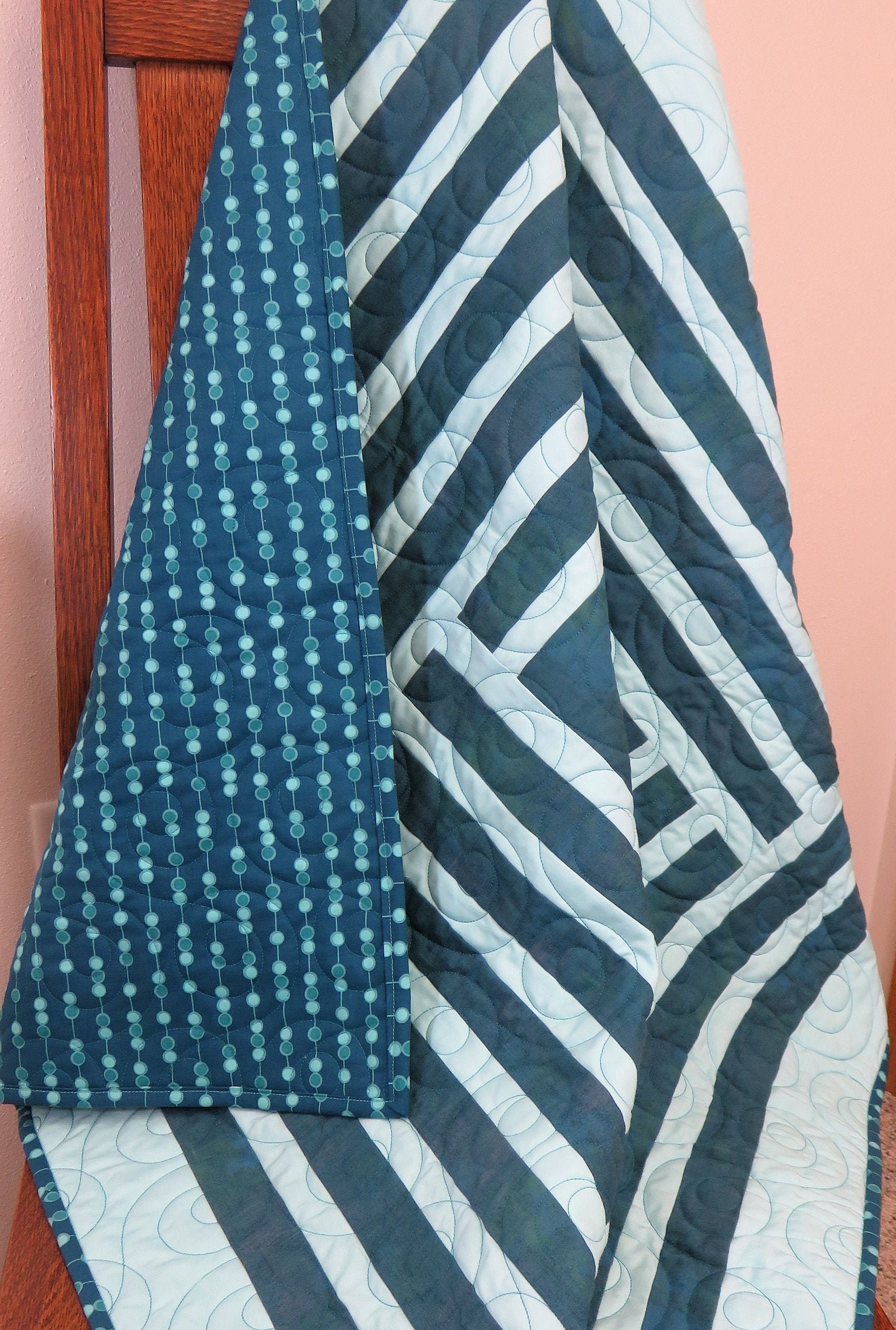 Handmade Quilt for Sale, Lap Quilt, Throw Quilt, Teal Quilt, Toddler