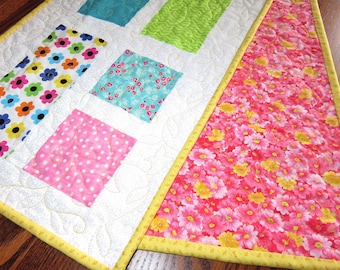 Floral Quilted Table Runner: Spring Summer Decor (49x12.5 inches)