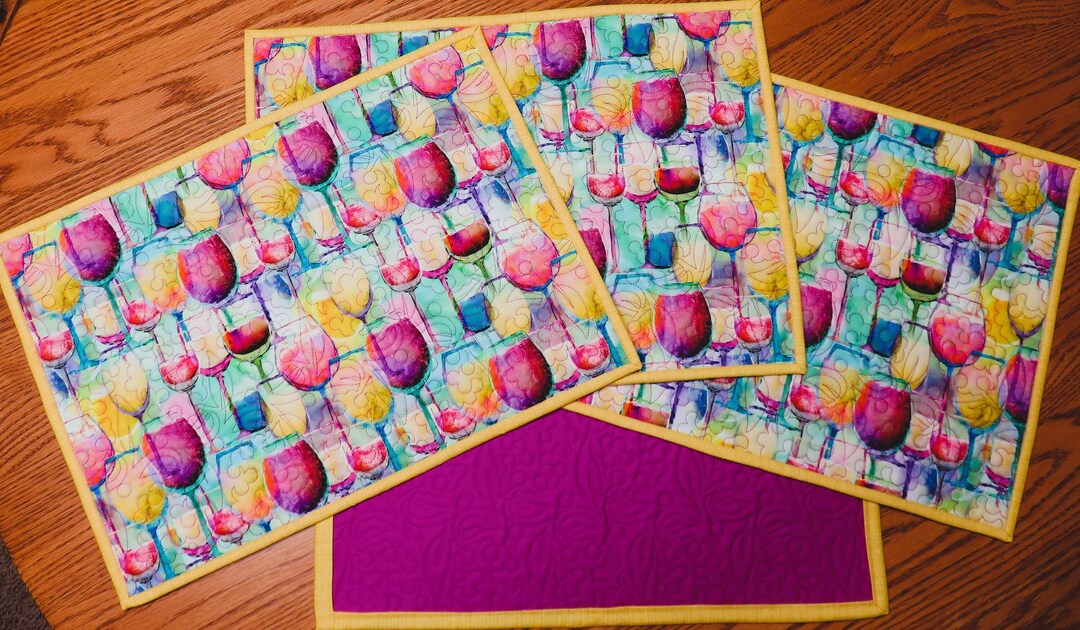 Handmade Wine Placemats Set: Reversible Quilted Table Decor - Etsy