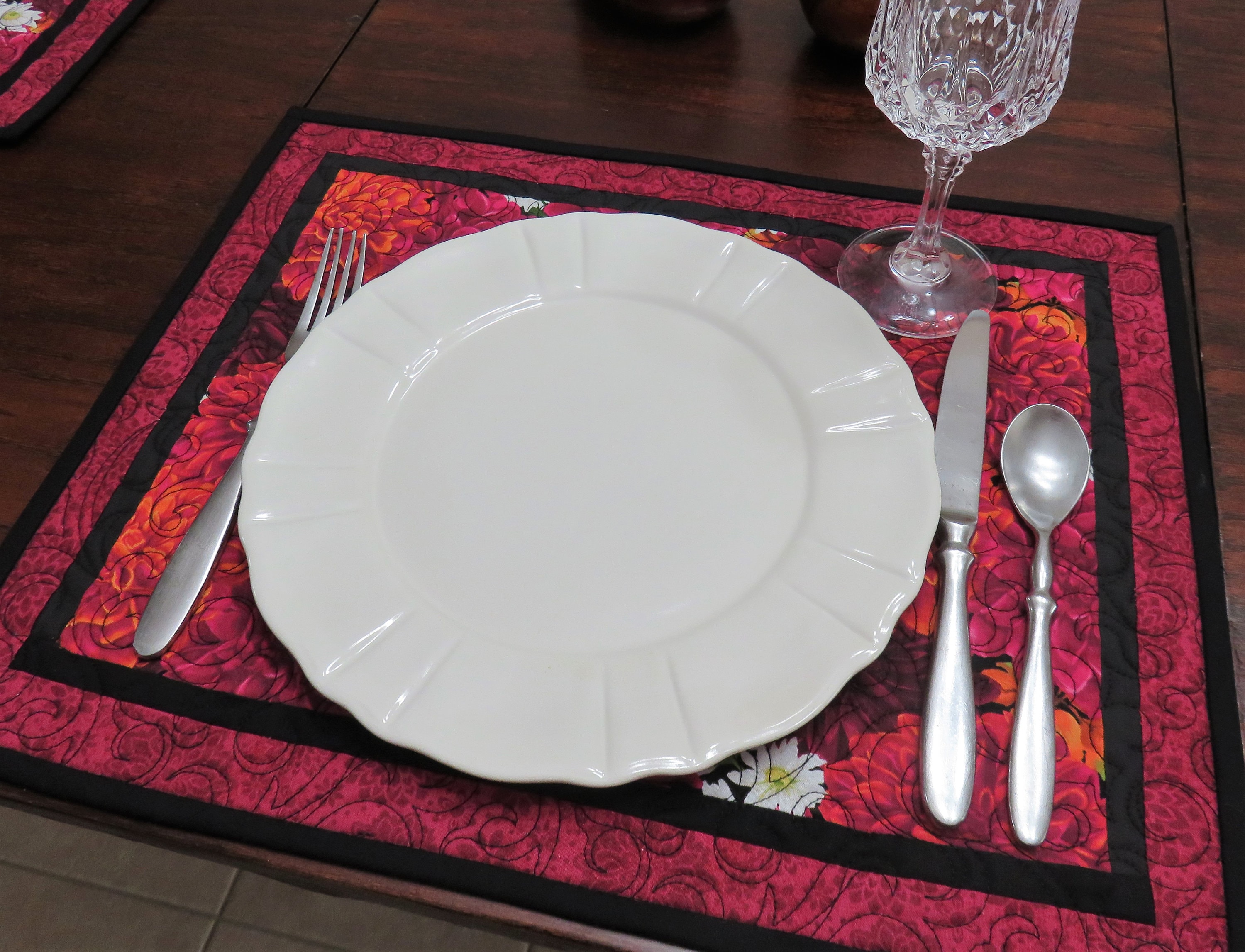 Handmade Placemats for Sale, Flower Placemats, Fuchsia Table Placemats