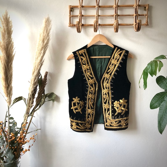 Black Velvet Afghan Bohemian Waistcoat/Vest