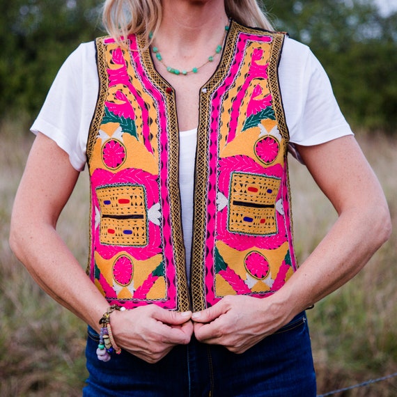 Vintage Afghan Boho Vest, Vintage Waistcoat
