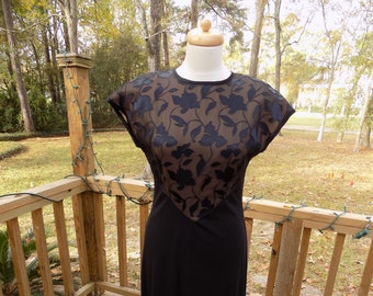 Vintage Black Illusion Lace Dress Diva Bombshell Vixon Hourglass Evening Gown