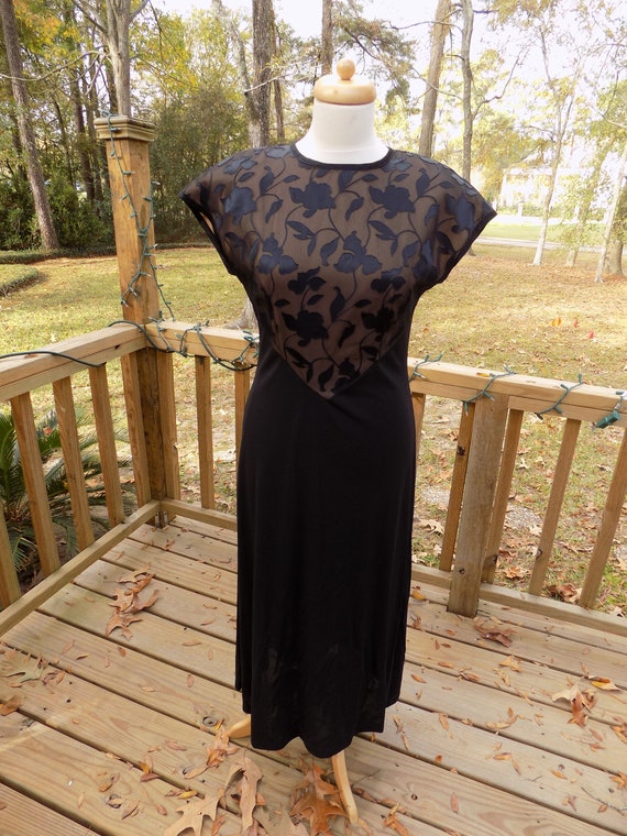 Vintage Black Illusion Lace Dress Diva Bombshell … - image 1