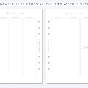 2025 Vertical Column Weekly Planner Insert Printable A5 Filofax Monday Start Week On Two Page Spread WO2P Erin Condren