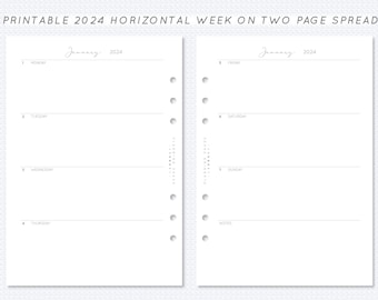 2024 Horizontal Weekly Spread Printable A5 Filofax Planner Insert Sunday/Monday Start Week On Two Page Spread WO2P