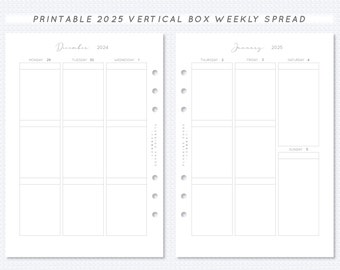 2025 Vertical Box Weekly Planner Insert Printable A5 Filofax Monday Start Week On Two Page Spread WO2P Erin Condren